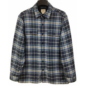 Men's LL BEAN Blue Plaid‎ Fleece Lined Shacket MEDIUM